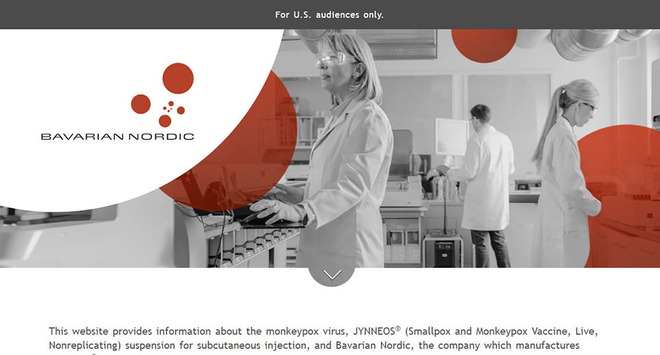 Bavarian Nordic - Jynneos homepage screenshot